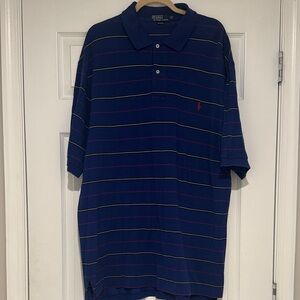 Polo by Ralph Lauren Navy Blue Striped Polo Shirt with Red Logo